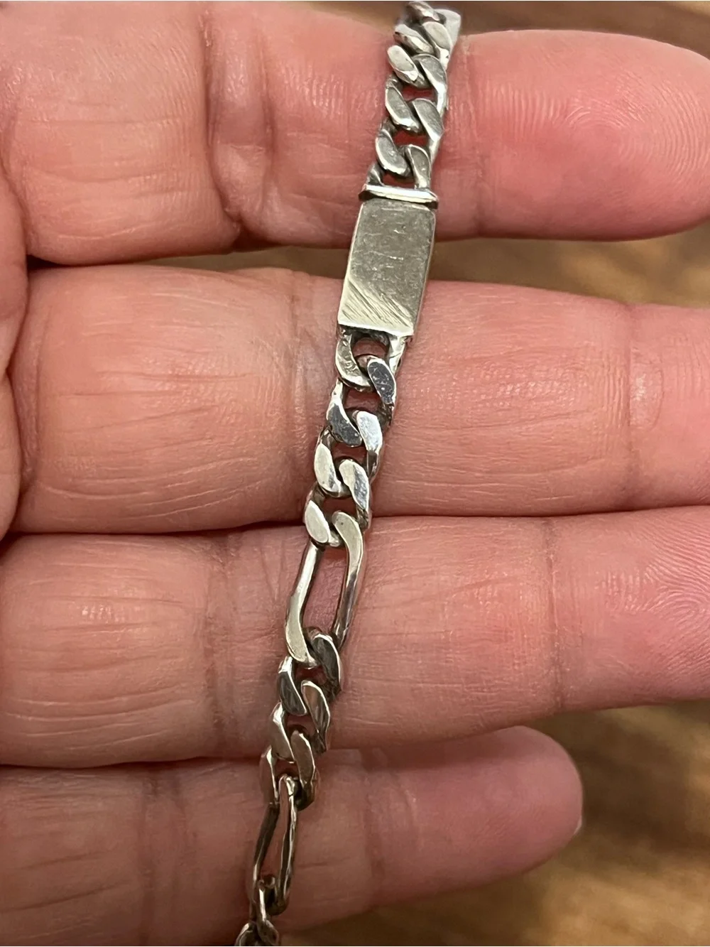 Vintage Sterling Silver Large Sideways Cross Bracelet Italian Figaro Link Chain